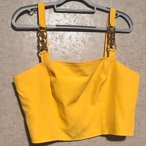 New York & Company Cropped Tank Top w/ Gold Chain Straps – XL – Yellow